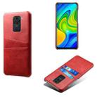 For Xiaomi Redmi Note 9 Calf Texture PC + PU Leather Back Cover Shockproof Case with Dual Card Slots(Red) - 1