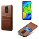 For Xiaomi Redmi Note 9 Calf Texture PC + PU Leather Back Cover Shockproof Case with Dual Card Slots(Brown) - 1