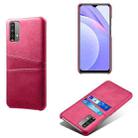 For Xiaomi Redmi Note 9 4G Calf Texture PC + PU Leather Back Cover Shockproof Case with Dual Card Slots(Rose Red) - 1