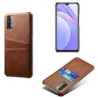 For Xiaomi Redmi Note 9 4G Calf Texture PC + PU Leather Back Cover Shockproof Case with Dual Card Slots(Brown) - 1