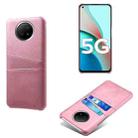 For Xiaomi Redmi Note 9 5G Calf Texture PC + PU Leather Back Cover Shockproof Case with Dual Card Slots(Pink) - 1