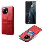For Xiaomi Mi 11 Calf Texture PC + PU Leather Back Cover Shockproof Case with Dual Card Slots(Red) - 1