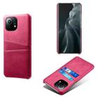 For Xiaomi Mi 11 Calf Texture PC + PU Leather Back Cover Shockproof Case with Dual Card Slots(Rose Red) - 1
