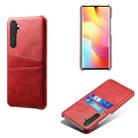 For Xiaomi Mi Note 10 Lite Calf Texture PC + PU Leather Back Cover Shockproof Case with Dual Card Slots(Red) - 1