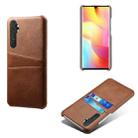 For Xiaomi Mi Note 10 Lite Calf Texture PC + PU Leather Back Cover Shockproof Case with Dual Card Slots(Brown) - 1