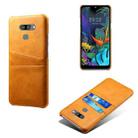 For LG K50 Calf Texture PC + PU Leather Back Cover Shockproof Case with Dual Card Slots(Yellow) - 1