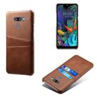 For LG K50 Calf Texture PC + PU Leather Back Cover Shockproof Case with Dual Card Slots(Brown) - 1