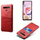 For LG K51S Calf Texture PC + PU Leather Back Cover Shockproof Case with Dual Card Slots(Red) - 1