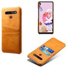 For LG K51S Calf Texture PC + PU Leather Back Cover Shockproof Case with Dual Card Slots(Yellow) - 1
