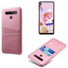 For LG K51S Calf Texture PC + PU Leather Back Cover Shockproof Case with Dual Card Slots(Rose Gold) - 1