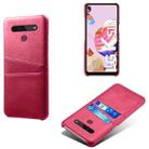 For LG K51S Calf Texture PC + PU Leather Back Cover Shockproof Case with Dual Card Slots(Rose Red) - 1