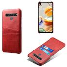 For LG K61 Calf Texture PC + PU Leather Back Cover Shockproof Case with Dual Card Slots(Red) - 1