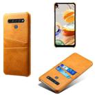 For LG K61 Calf Texture PC + PU Leather Back Cover Shockproof Case with Dual Card Slots(Yellow) - 1