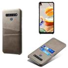 For LG K61 Calf Texture PC + PU Leather Back Cover Shockproof Case with Dual Card Slots(Grey) - 1