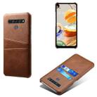 For LG K61 Calf Texture PC + PU Leather Back Cover Shockproof Case with Dual Card Slots(Brown) - 1