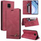 For Xiaomi Redmi Note 9S Skin Feel Anti-theft Brush Horizontal Flip Leather Case with Holder & Card Slots & Wallet(Wine Red) - 1