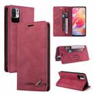 For Xiaomi Redmi Note 10 5G Skin Feel Anti-theft Brush Horizontal Flip Leather Case with Holder & Card Slots & Wallet(Wine Red) - 1