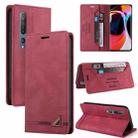 For Xiaomi Mi 10 5G Skin Feel Anti-theft Brush Horizontal Flip Leather Case with Holder & Card Slots & Wallet(Wine Red) - 1