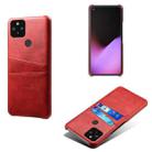 For Google Pixel 5 Calf Texture PC + PU Leather Back Cover Shockproof Case with Dual Card Slots(Red) - 1