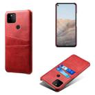 For Google Pixel 5a Calf Texture PC + PU Leather Back Cover Shockproof Case with Dual Card Slots(Red) - 1