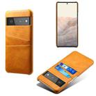 For Google Pixel 6 Pro Calf Texture PC + PU Leather Back Cover Shockproof Case with Dual Card Slots(Orange) - 1
