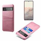 For Google Pixel 6 Pro Calf Texture PC + PU Leather Back Cover Shockproof Case with Dual Card Slots(Pink) - 1