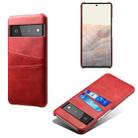 For Google Pixel 6 Pro Calf Texture PC + PU Leather Back Cover Shockproof Case with Dual Card Slots(Red) - 1