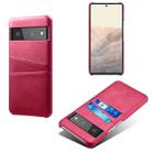 For Google Pixel 6 Pro Calf Texture PC + PU Leather Back Cover Shockproof Case with Dual Card Slots(Rose Red) - 1