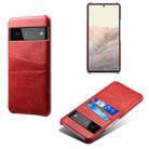 For Google Pixel 6 Calf Texture PC + PU Leather Back Cover Shockproof Case with Dual Card Slots(Red) - 1