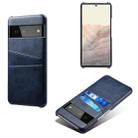 For Google Pixel 6 Calf Texture PC + PU Leather Back Cover Shockproof Case with Dual Card Slots(Blue) - 1