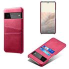 For Google Pixel 6 Calf Texture PC + PU Leather Back Cover Shockproof Case with Dual Card Slots(Rose Red) - 1