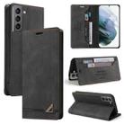 For Samsung Galaxy S21 5G Skin Feel Anti-theft Brush Horizontal Flip Leather Case with Holder & Card Slots & Wallet(Black) - 1
