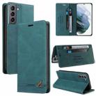 For Samsung Galaxy S21 5G Skin Feel Anti-theft Brush Horizontal Flip Leather Case with Holder & Card Slots & Wallet(Blue) - 1