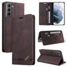 For Samsung Galaxy S21 5G Skin Feel Anti-theft Brush Horizontal Flip Leather Case with Holder & Card Slots & Wallet(Brown) - 1