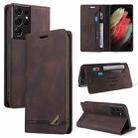 For Samsung Galaxy S21 Ultra 5G Skin Feel Anti-theft Brush Horizontal Flip Leather Case with Holder & Card Slots & Wallet(Brown) - 1