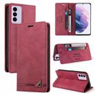 For Samsung Galaxy S21 FE 5G Skin Feel Anti-theft Brush Horizontal Flip Leather Case with Holder & Card Slots & Wallet(Wine Red) - 1