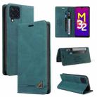 For Samsung Galaxy M32 Skin Feel Anti-theft Brush Horizontal Flip Leather Case with Holder & Card Slots & Wallet(Blue) - 1