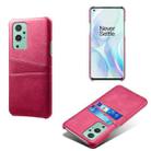 For OnePlus 9 Calf Texture PC + PU Leather Back Cover Shockproof Case with Dual Card Slots(Rose Red) - 1