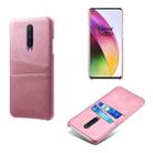 For OnePlus 8 Calf Texture PC + PU Leather Back Cover Shockproof Case with Dual Card Slots(Pink) - 1