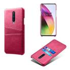 For OnePlus 8 Calf Texture PC + PU Leather Back Cover Shockproof Case with Dual Card Slots(Rose Red) - 1