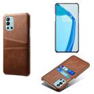 For OnePlus 9R Calf Texture PC + PU Leather Back Cover Shockproof Case with Dual Card Slots(Brown) - 1