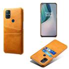 For OnePlus Nord N10 5G Calf Texture PC + PU Leather Back Cover Shockproof Case with Dual Card Slots(Orange) - 1