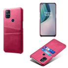 For OnePlus Nord N10 5G Calf Texture PC + PU Leather Back Cover Shockproof Case with Dual Card Slots(Rose Red) - 1