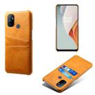 For OnePlus Nord N100 Calf Texture PC + PU Leather Back Cover Shockproof Case with Dual Card Slots(Orange) - 1