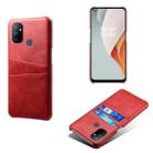 For OnePlus Nord N100 Calf Texture PC + PU Leather Back Cover Shockproof Case with Dual Card Slots(Red) - 1
