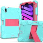 For iPad mini 6 Two-Color Robot Shockproof Silicone + PC Protective Tablet Case with Holder & Pen Slot(Mint Green + Rose Red) - 1