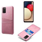 For Samsung Galaxy A02s Calf Texture PC + PU Leather Back Cover Shockproof Case with Dual Card Slots(Pink) - 1