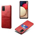 For Samsung Galaxy A02s Calf Texture PC + PU Leather Back Cover Shockproof Case with Dual Card Slots(Red) - 1