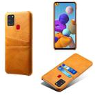 For Samsung Galaxy A21s Calf Texture PC + PU Leather Back Cover Shockproof Case with Dual Card Slots(Orange) - 1