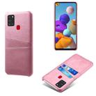 For Samsung Galaxy A21s Calf Texture PC + PU Leather Back Cover Shockproof Case with Dual Card Slots(Pink) - 1
